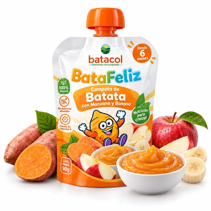 Compota BataFeliz de batata con manzana y banano, en pouch de 90 g